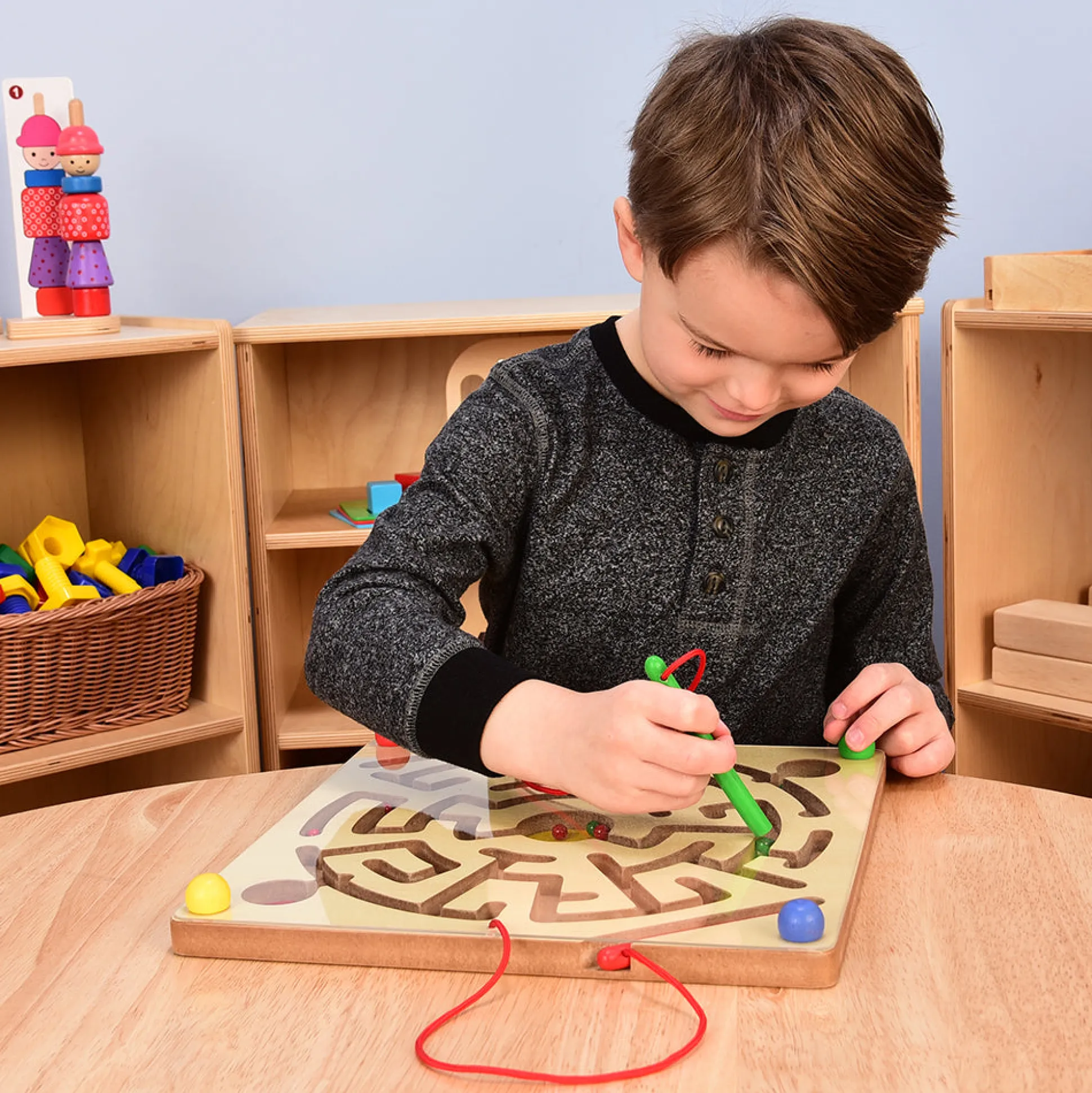 Magnetic Maze Game | 12" Wooden Activity Board with Attached Magnetic Wands