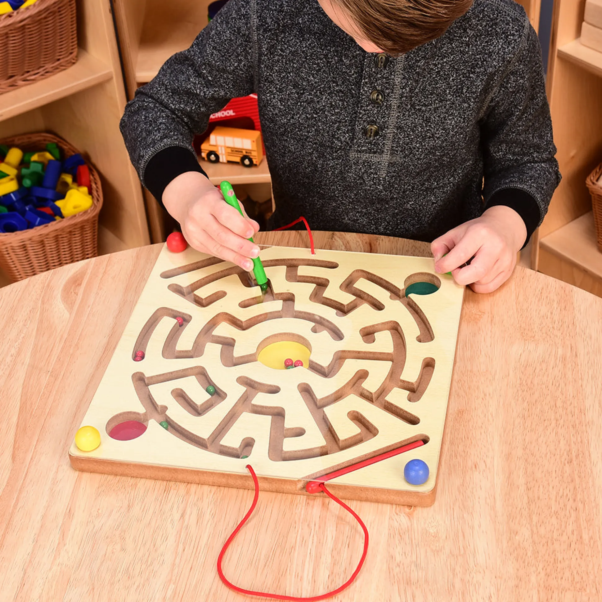 Magnetic Maze Game | 12" Wooden Activity Board with Attached Magnetic Wands