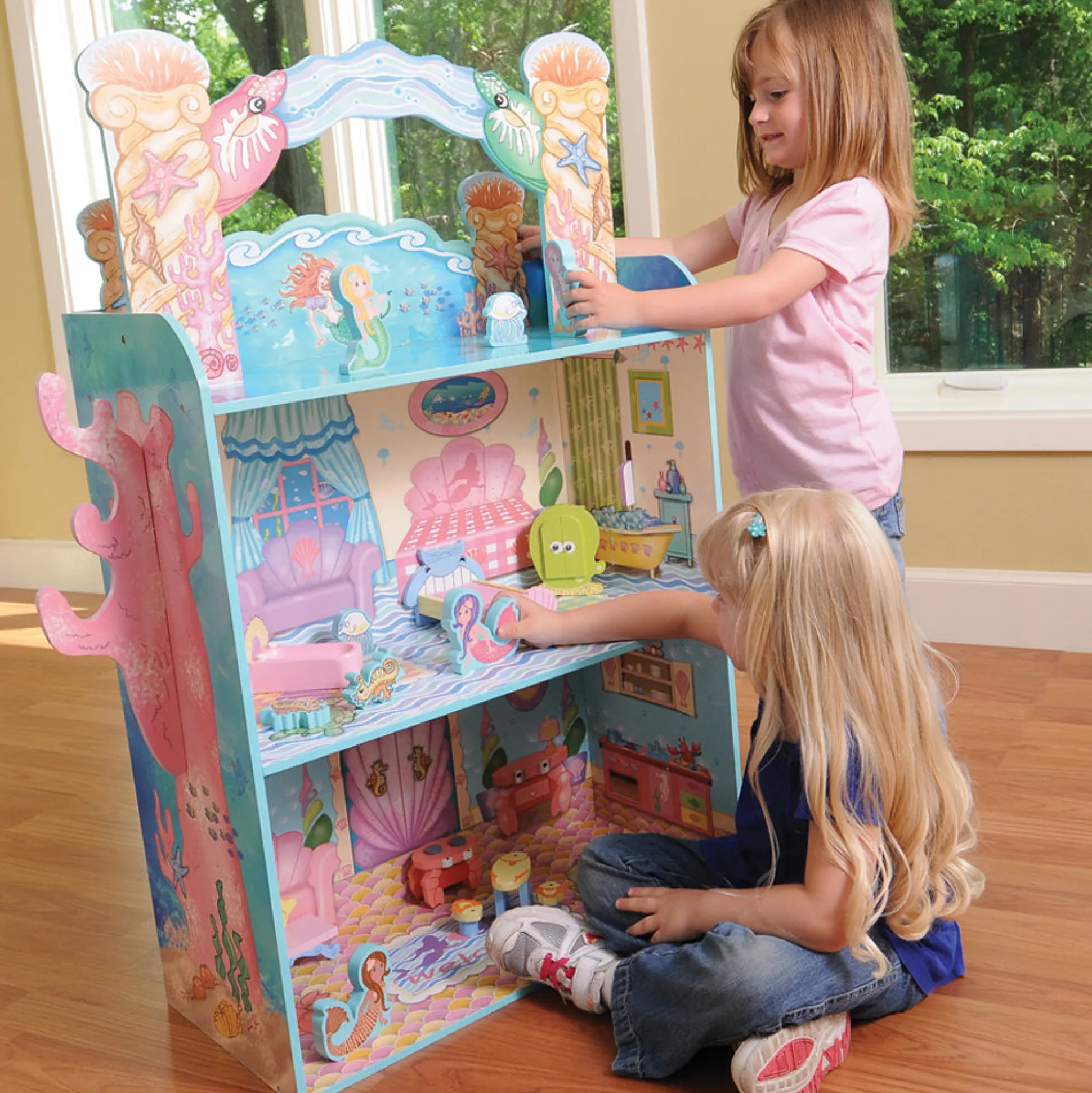 Majestic Mermaid Mansion | 3-Level Wooden Dollhouse with Sea-Life Furniture & Characters