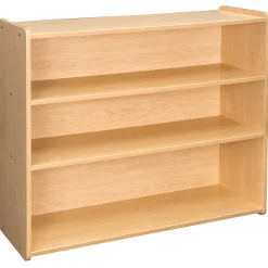 Maple-Toned Classroom Tall Storage Shelf with 3 Fixed Shelves