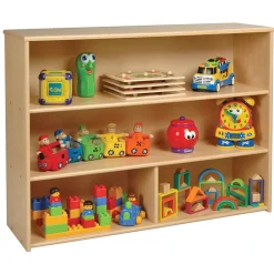 Maple-Toned Classroom Tall Storage Shelf with 3 Fixed Shelves