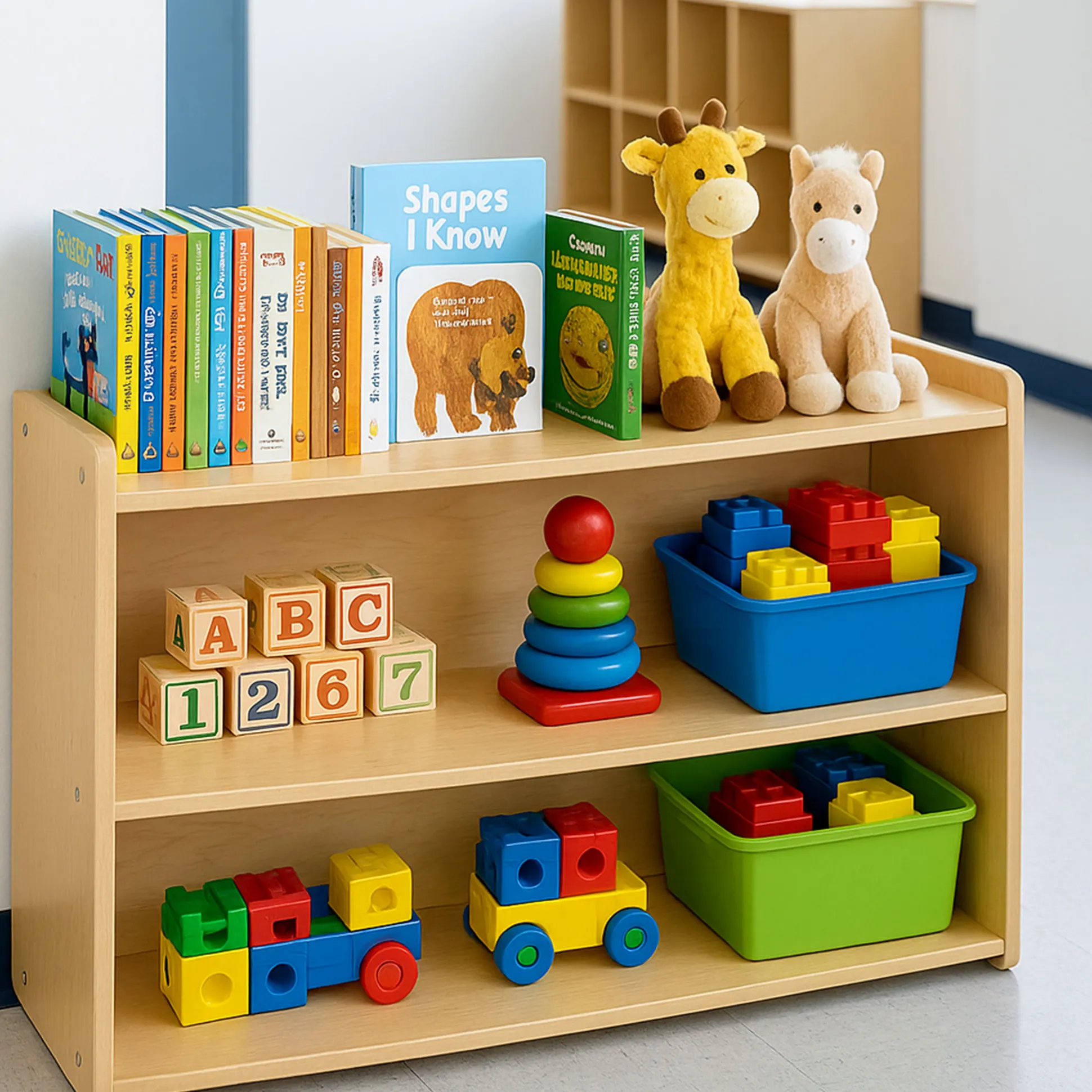 Maple-Toned Preschool Storage Shelf | GREENGUARD® Certified