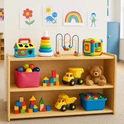 Maple-Toned Preschool Storage Shelf | GREENGUARD® Certified