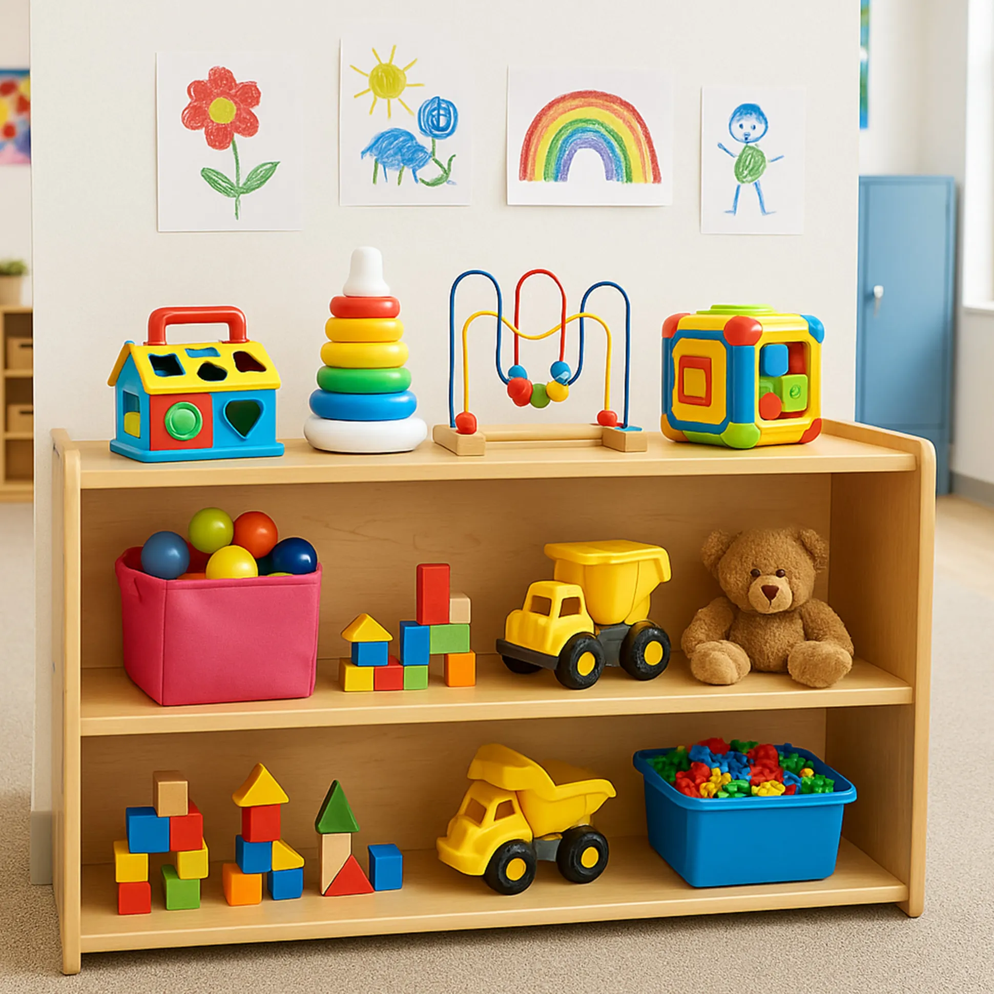Maple-Toned Preschool Storage Shelf | GREENGUARD® Certified