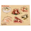 Middle Eastern Food Wooden Knob Puzzle | Preschool Peg Puzzle Featuring Real Food Photography