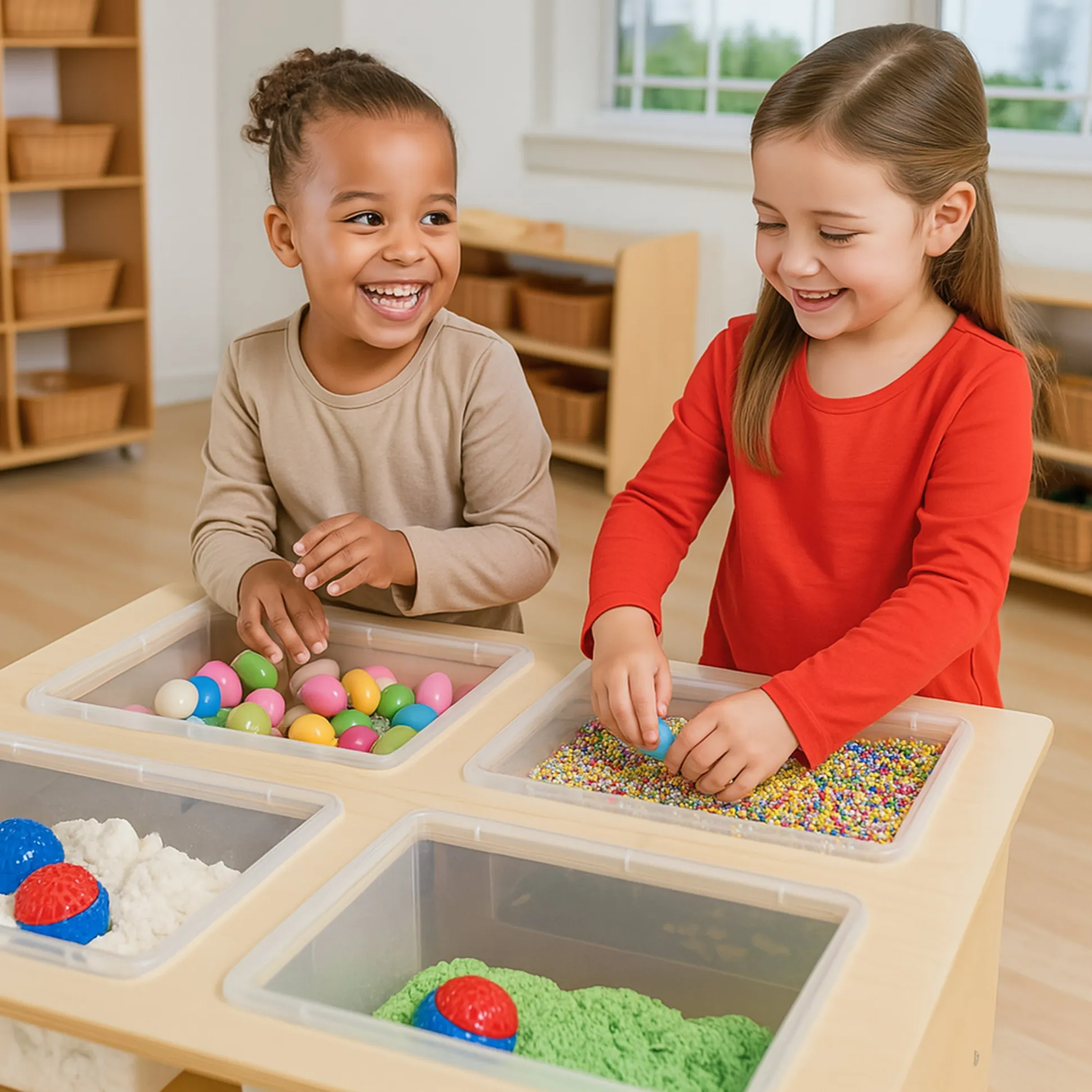 Mobile Sensory Table with Trays & Lids | Rolling Activity Station for Preschool Sensory Play