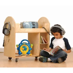 Mobile Wooden Classroom Activity Cart | Preschool Rolling Storage with Shelves & Side Hooks