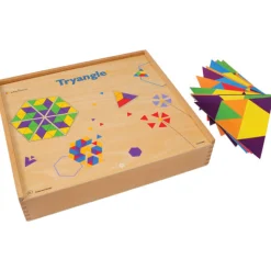 Montessori Tryangle Game | Wooden Triangle Pattern Blocks & Geometry Learning Set for Ages 4+