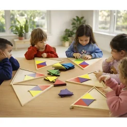 Montessori Tryangle Game | Wooden Triangle Pattern Blocks & Geometry Learning Set for Ages 4+