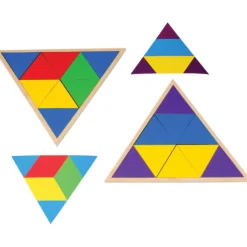 Montessori Tryangle Game | Wooden Triangle Pattern Blocks & Geometry Learning Set for Ages 4+