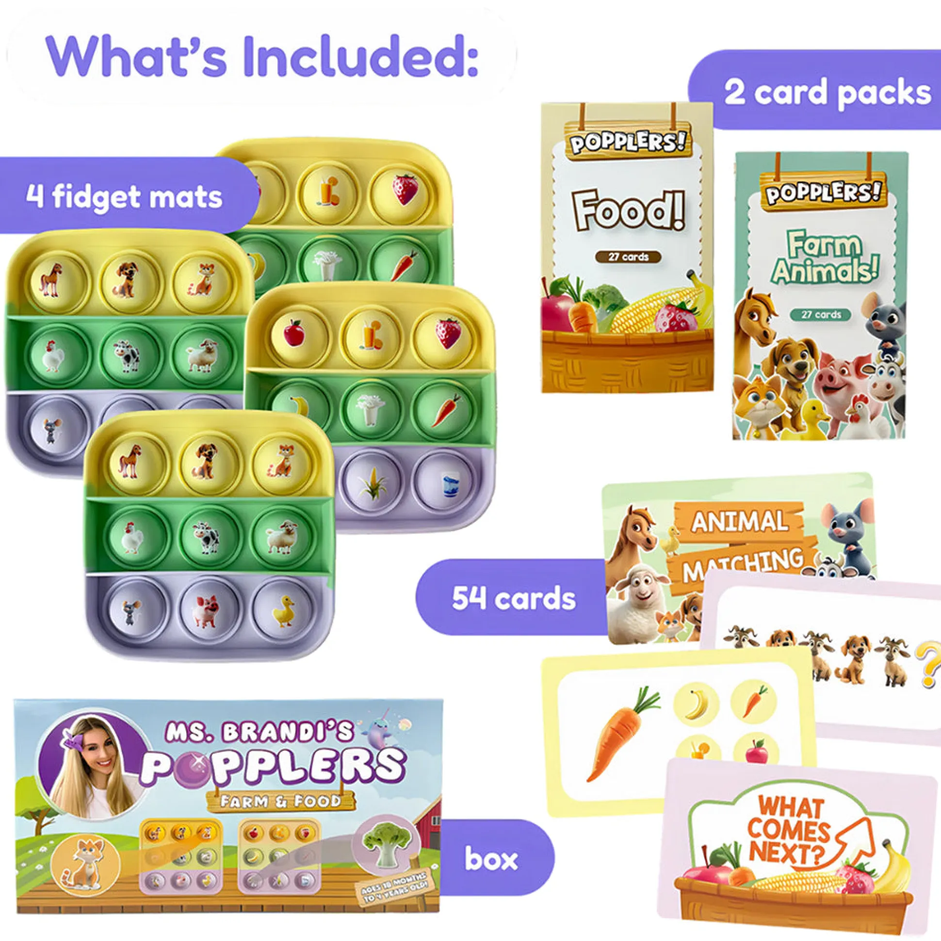 Ms. Brandi’s Popplers Matching Game | First Words Fidget Fun 54-Piece Set