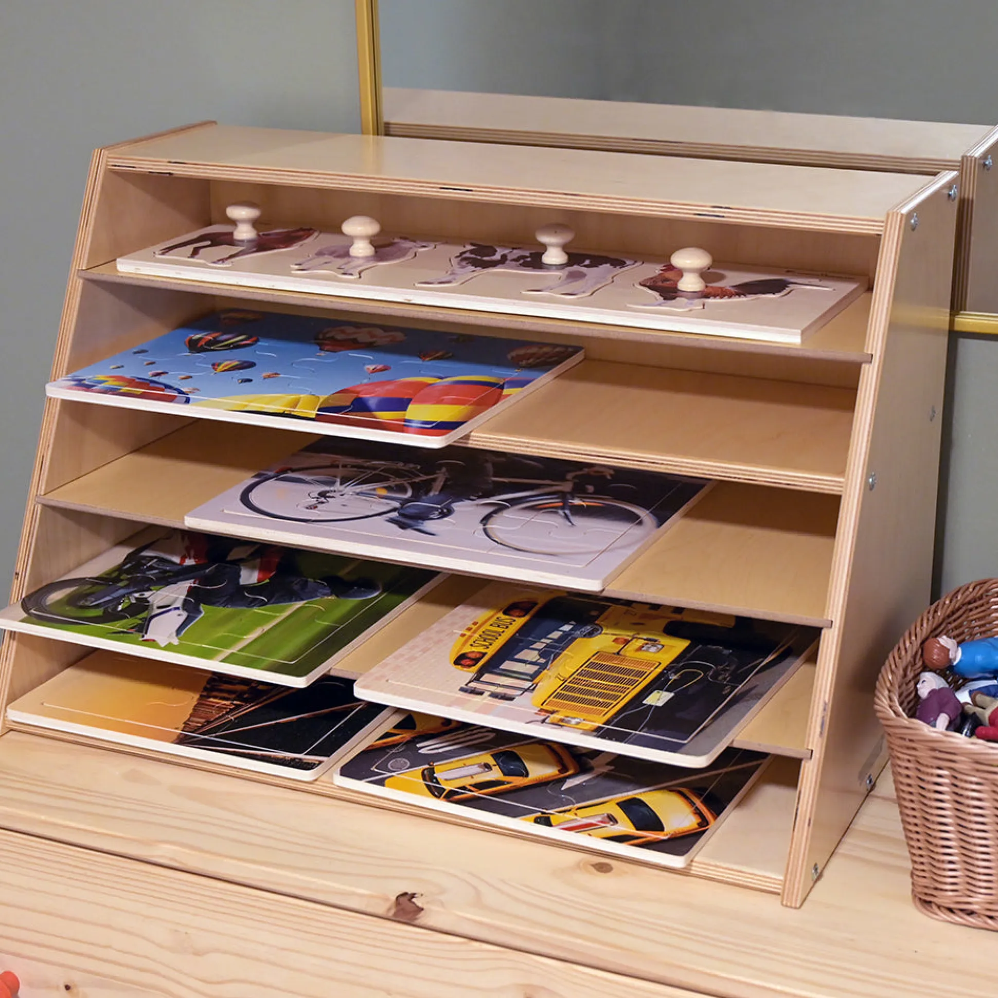 Multi-Level Puzzle Storage Station | Extra Wide Wooden Organizer for Puzzles