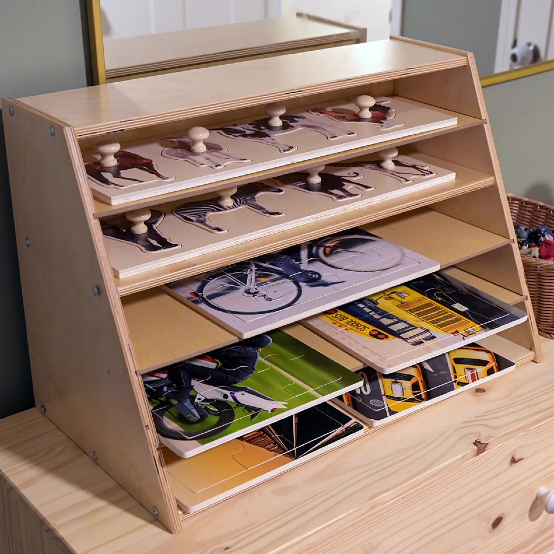 Multi-Level Puzzle Storage Station | Extra Wide Wooden Organizer for Puzzles