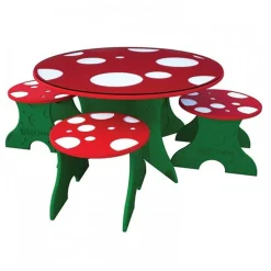 Mushroom Toddler Table & 4-Piece Stool Set | Colorful Seating for Preschool Playgrounds