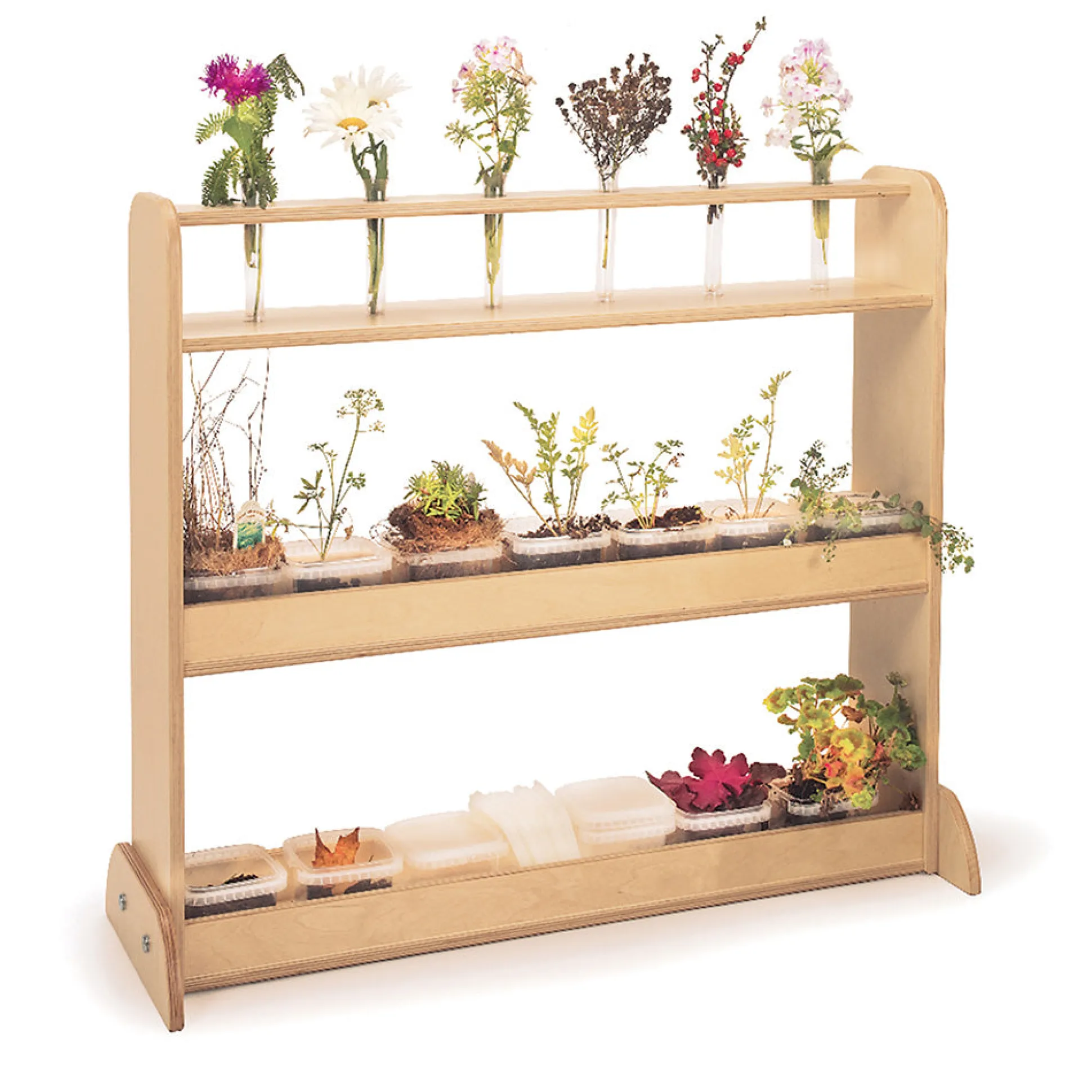 Nature Shelf | Classroom Planting Shelf with Potting Trays and Flower Tube Holders