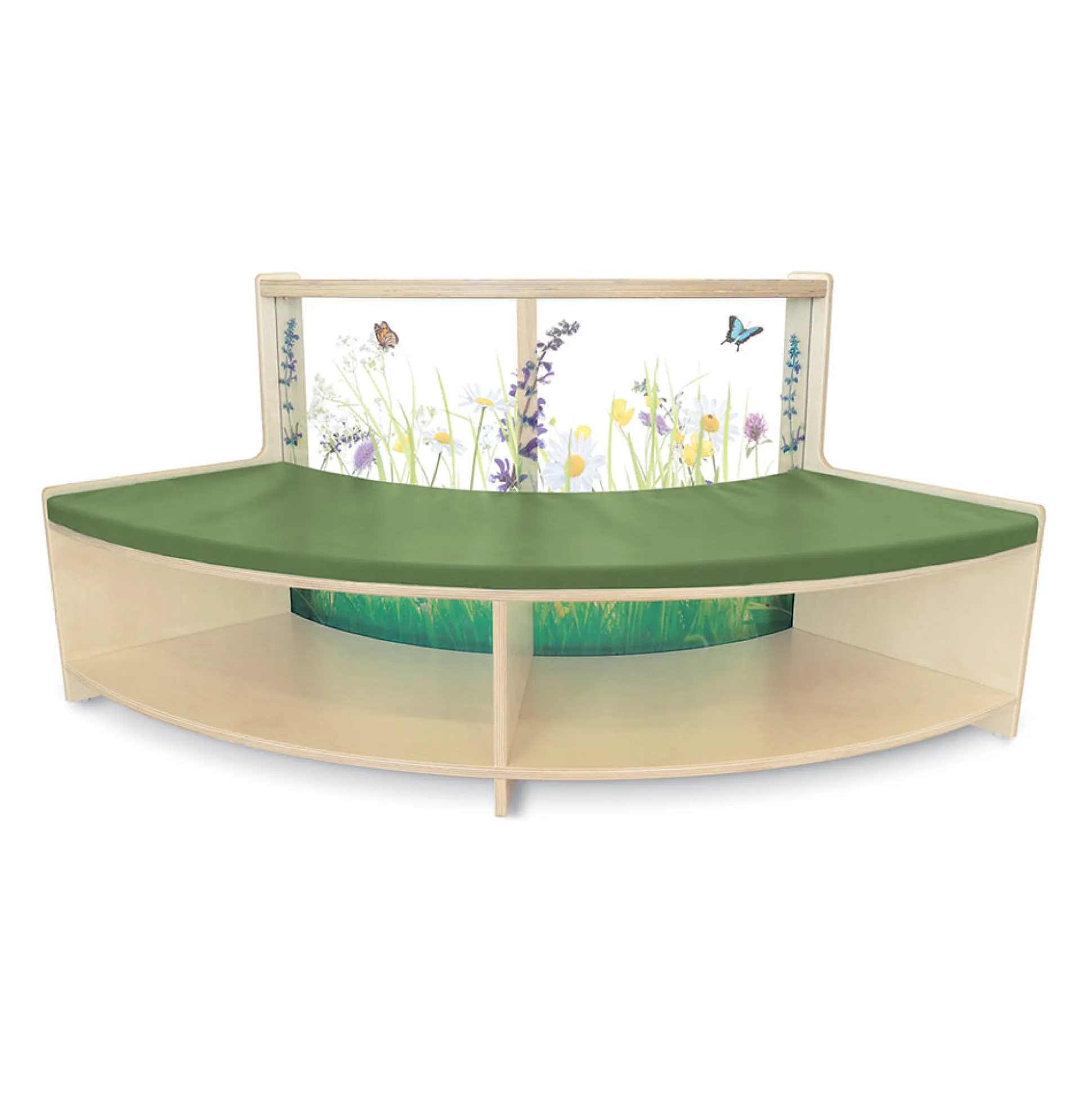 Nature View Curve-In Reading Sofa with Book Storage | Flexible Biophilic Seating
