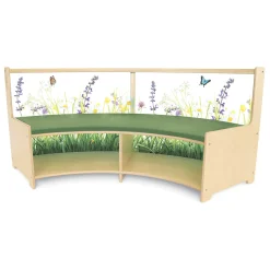Nature View Curve-Out Reading Sofa with Book Storage | Flexible Biophilic Classroom Seating