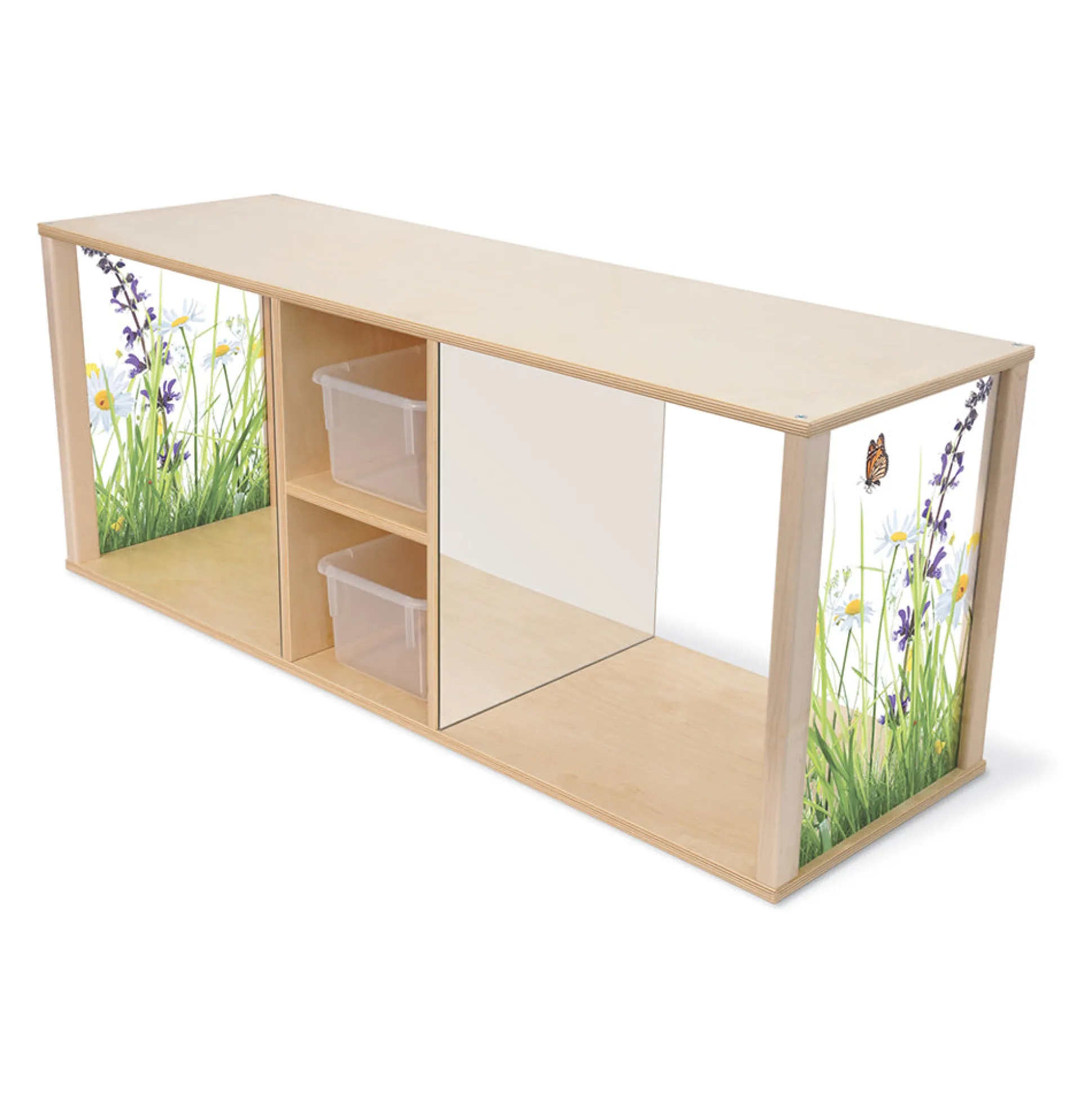 Nature View Discovery Crawl-Thru Cabinet with Mirrors & Storage | Infant & Toddler Exploration Furniture