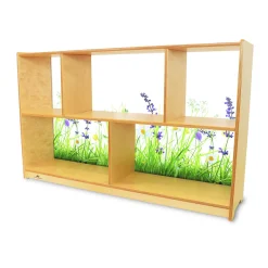 Nature View 30-inch Tall Toddler Storage Cabinet | Acrylic Back with Nature Scene & Safe Rounded Edges