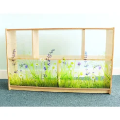 Nature View 30-inch Tall Toddler Storage Cabinet | Acrylic Back with Nature Scene & Safe Rounded Edges