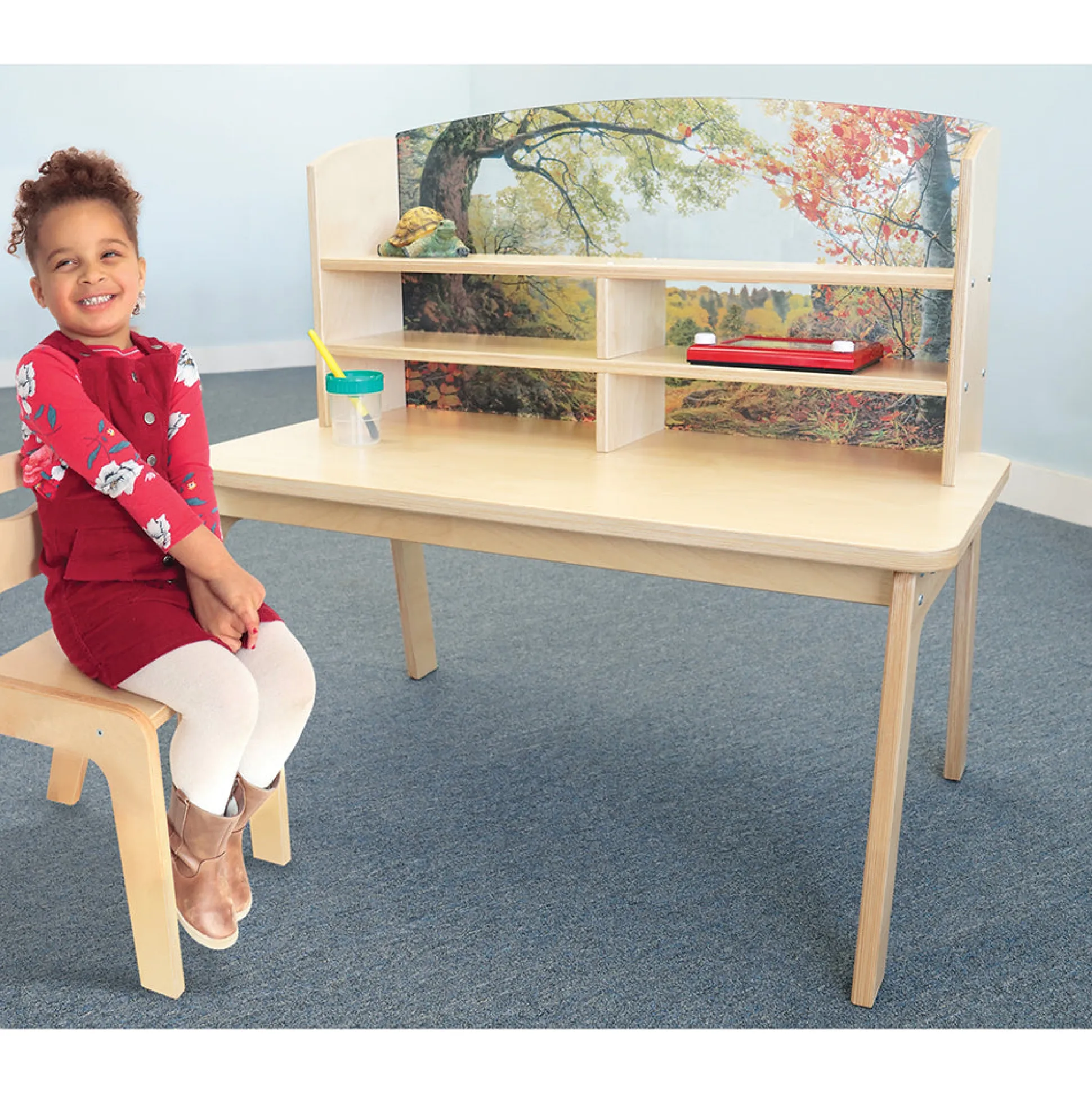 Nature View Kids’ Writing Center | Biophilic Classroom Desk with Clear Panel & Storage