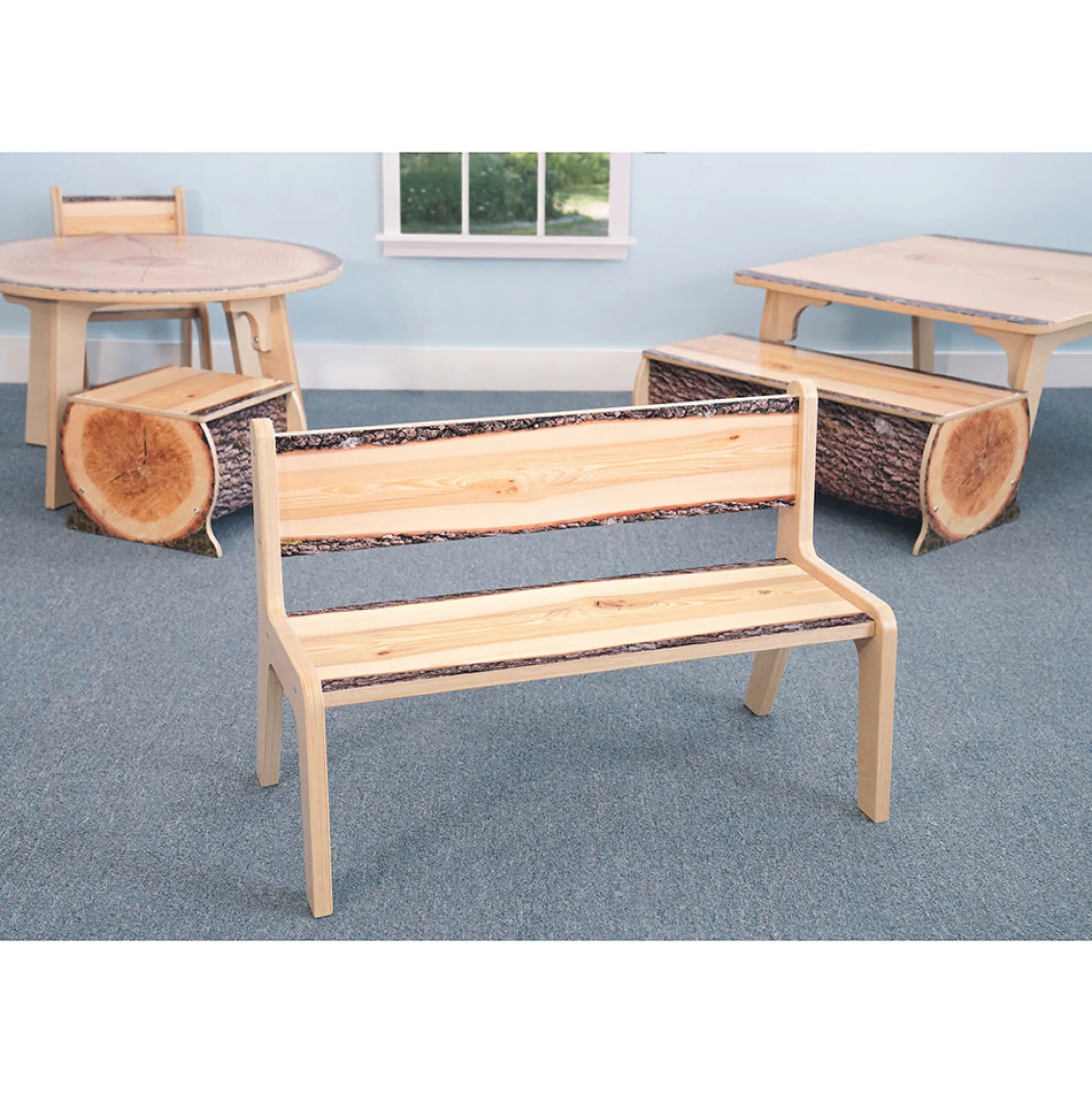 Nature View Live Edge Bench | 12"H Natural Wood-Inspired Two-Child Classroom Bench
