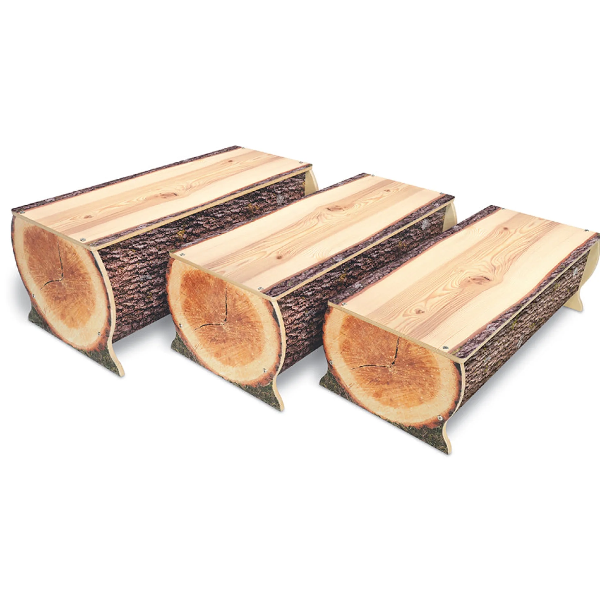 Nature View Live Edge Log Bench | 10"H Natural Woodland-Inspired Two-Child Bench