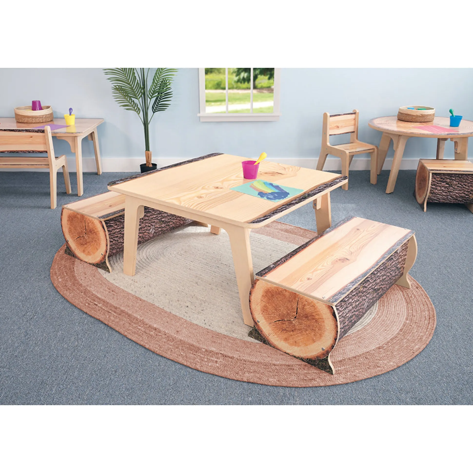 Nature View Live Edge Log Bench | 10"H Natural Woodland-Inspired Two-Child Bench