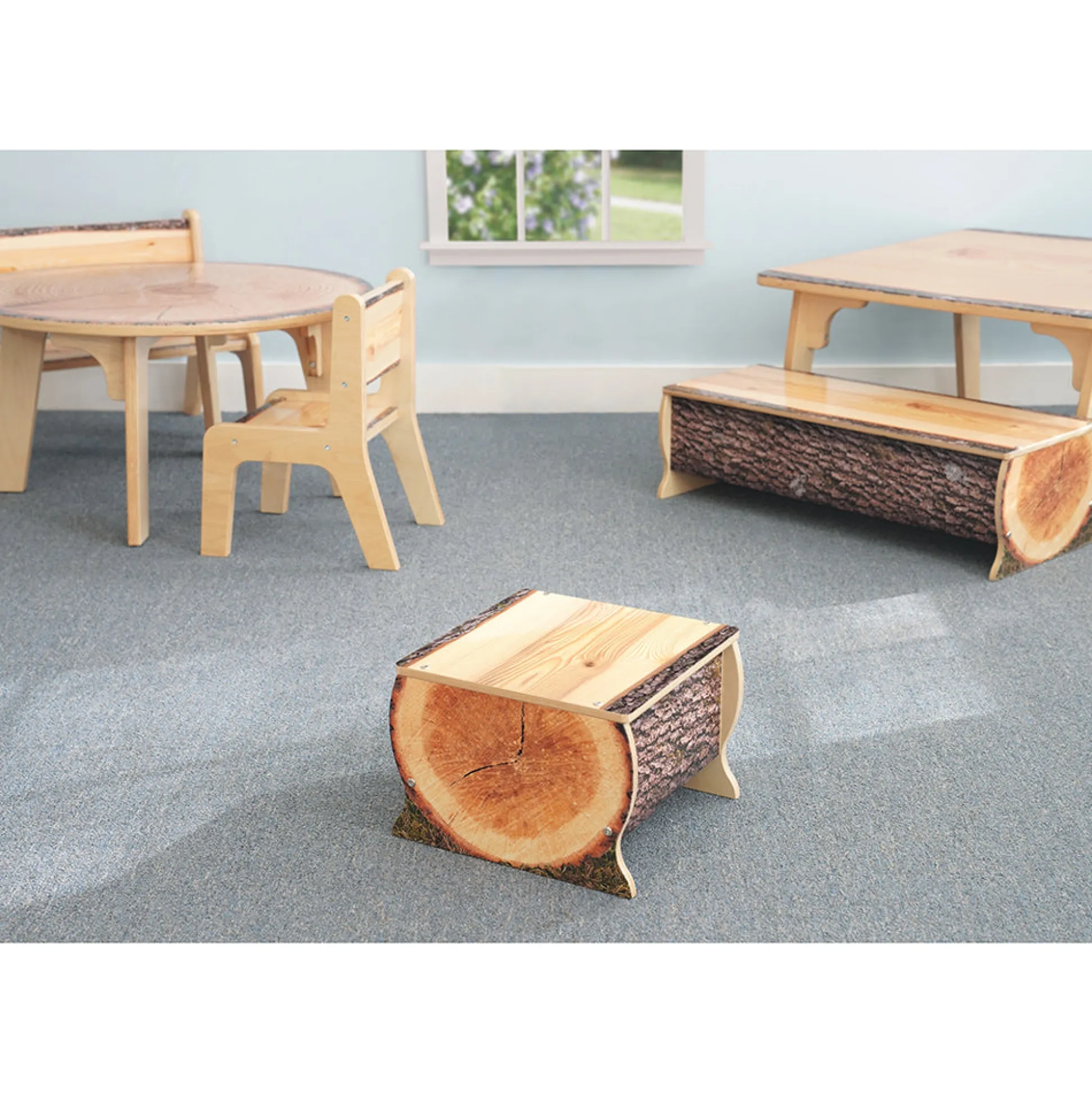 Nature View Live Edge Small Log Bench | 10" High Realistic Nature-Inspired Classroom Seating