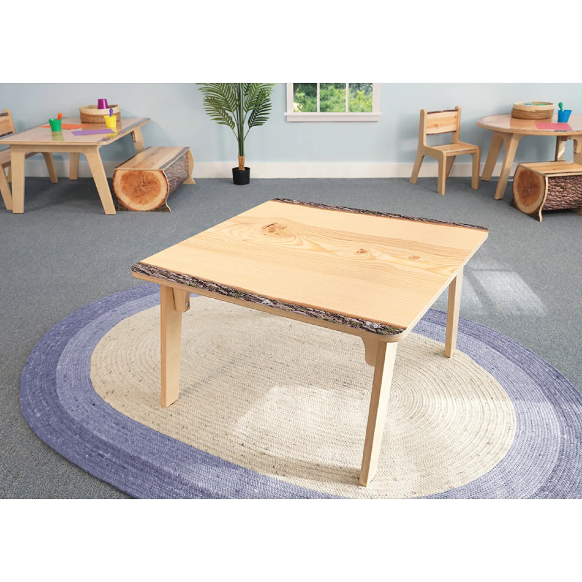 Nature View Live Edge Square Activity Table | 20"H Natural Wood-Inspired Table