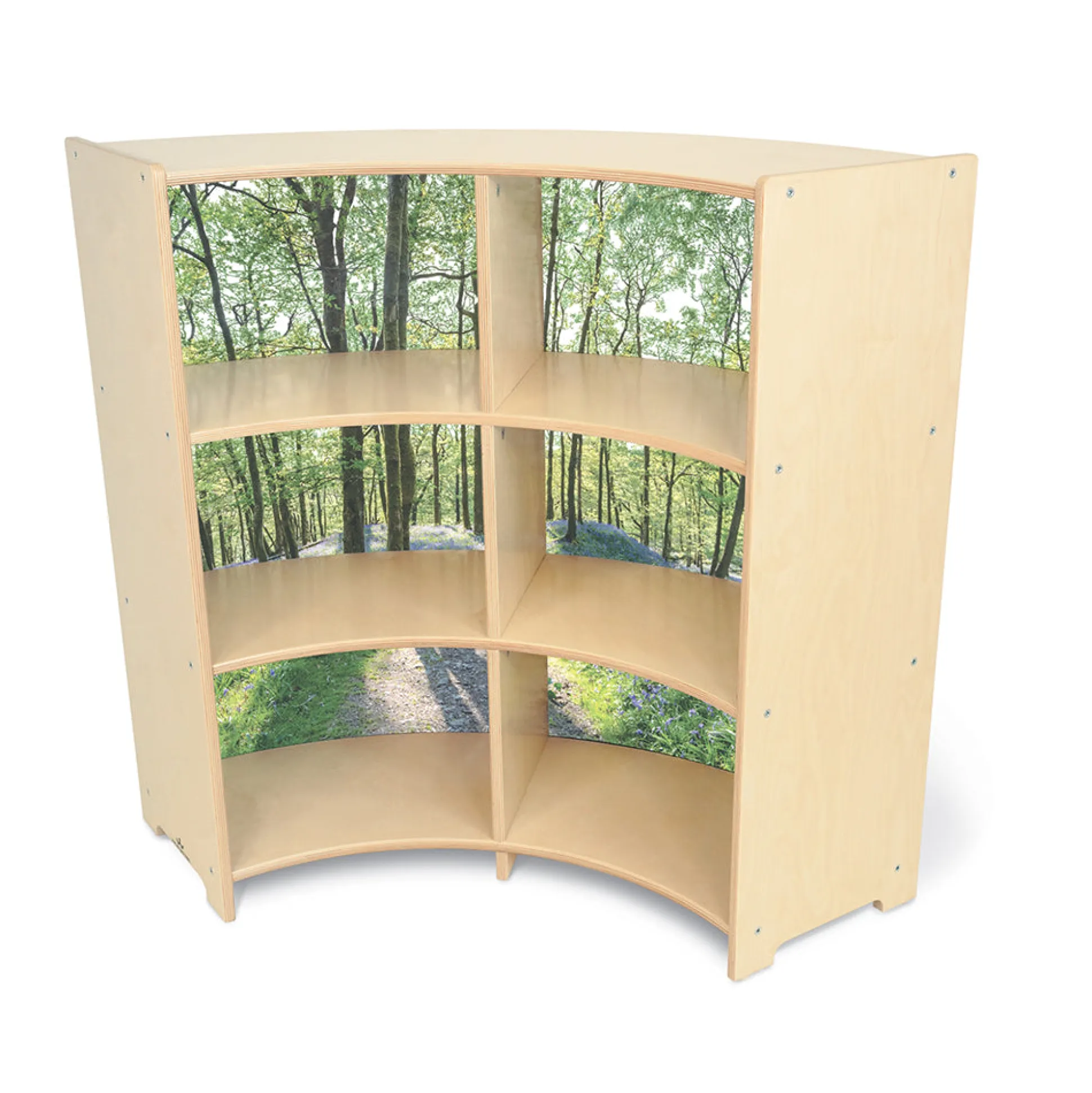 Nature View Serenity Curve-Out Cabinet | 36" Classroom Storage with Acrylic Woodland Back Panel