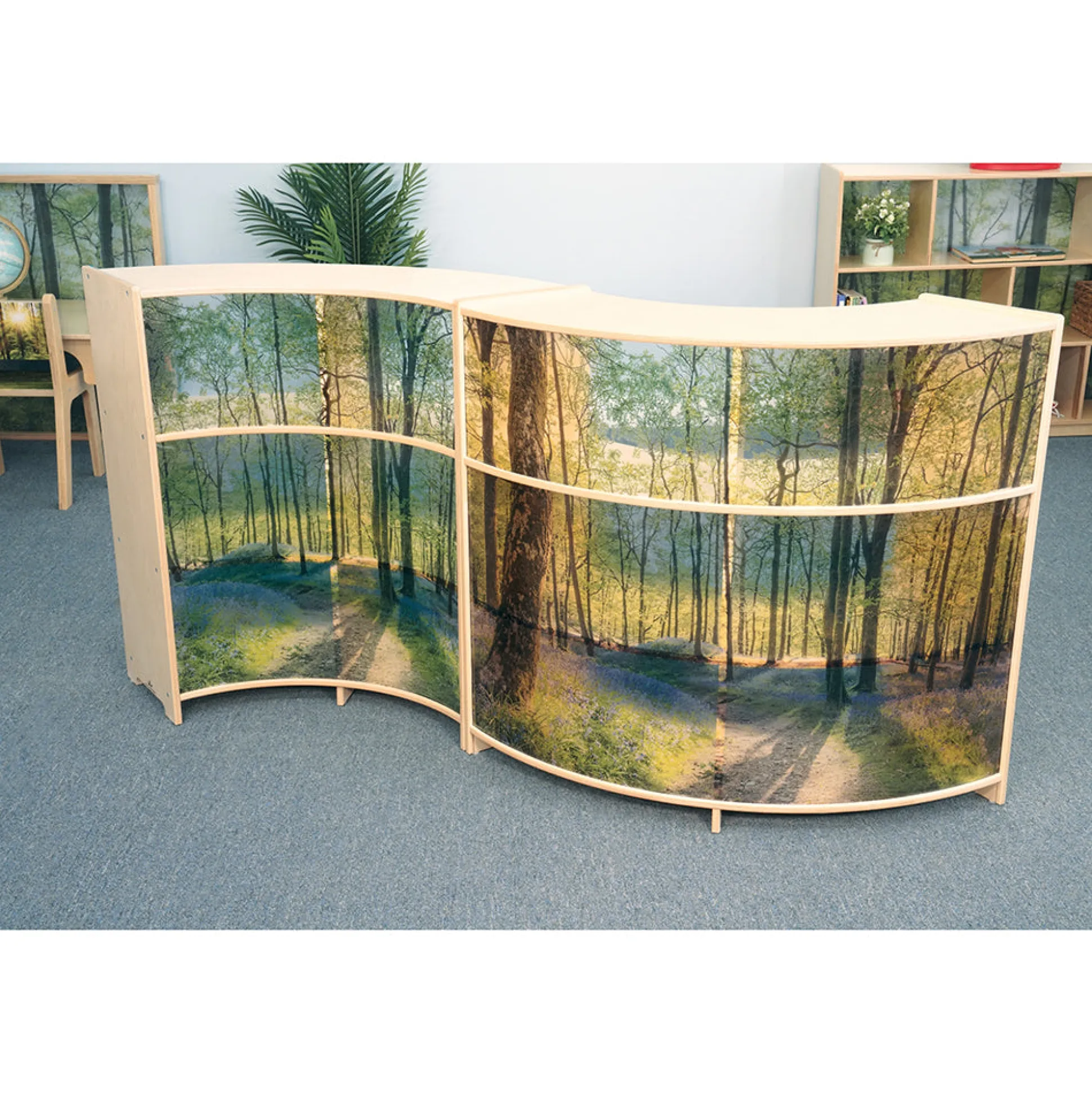 Nature View Serenity Curve-Out Cabinet | 36" Classroom Storage with Acrylic Woodland Back Panel