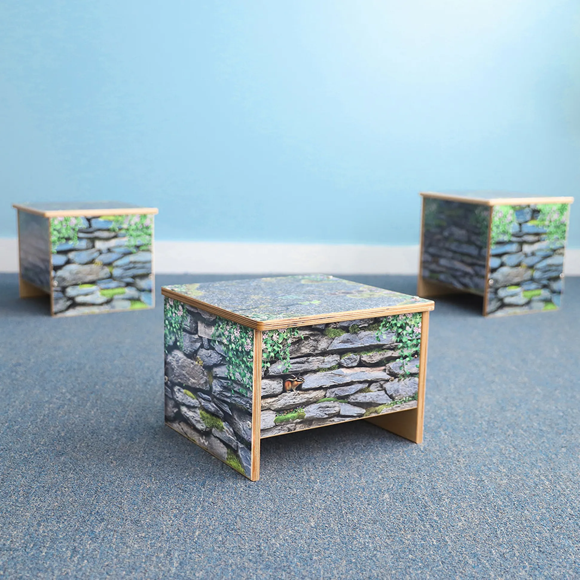 Nature View Small Stone Wall Bench | 10" High Biophilic Classroom Seating for Reading & Activity Areas