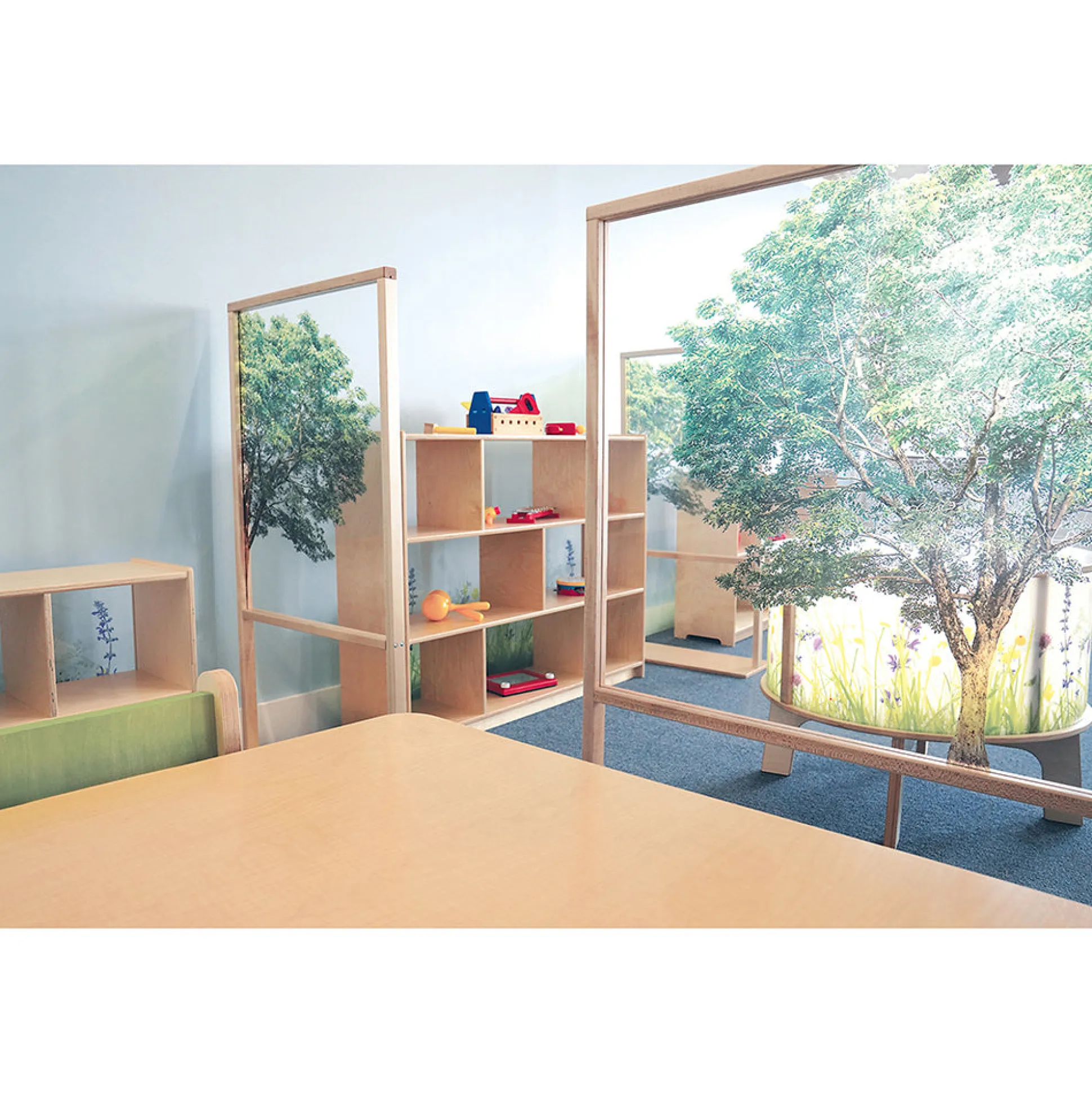 Nature View 48" Tree Acrylic Classroom Partition | Reversible Floor Divider