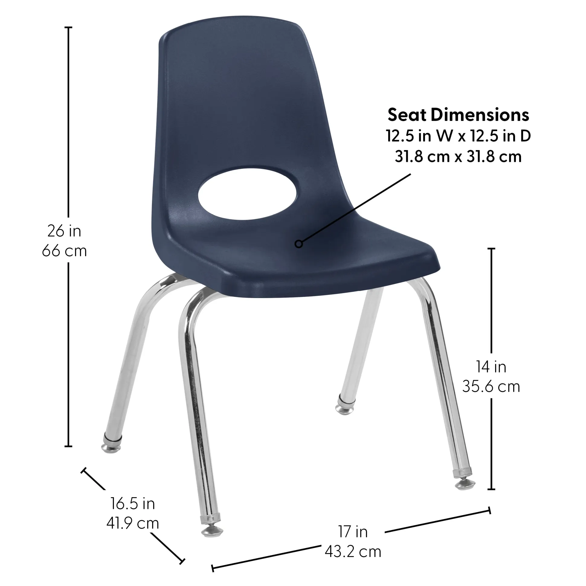 14" Navy Stack Chairs | Set of 2 | Durable Preschool Classroom Seating