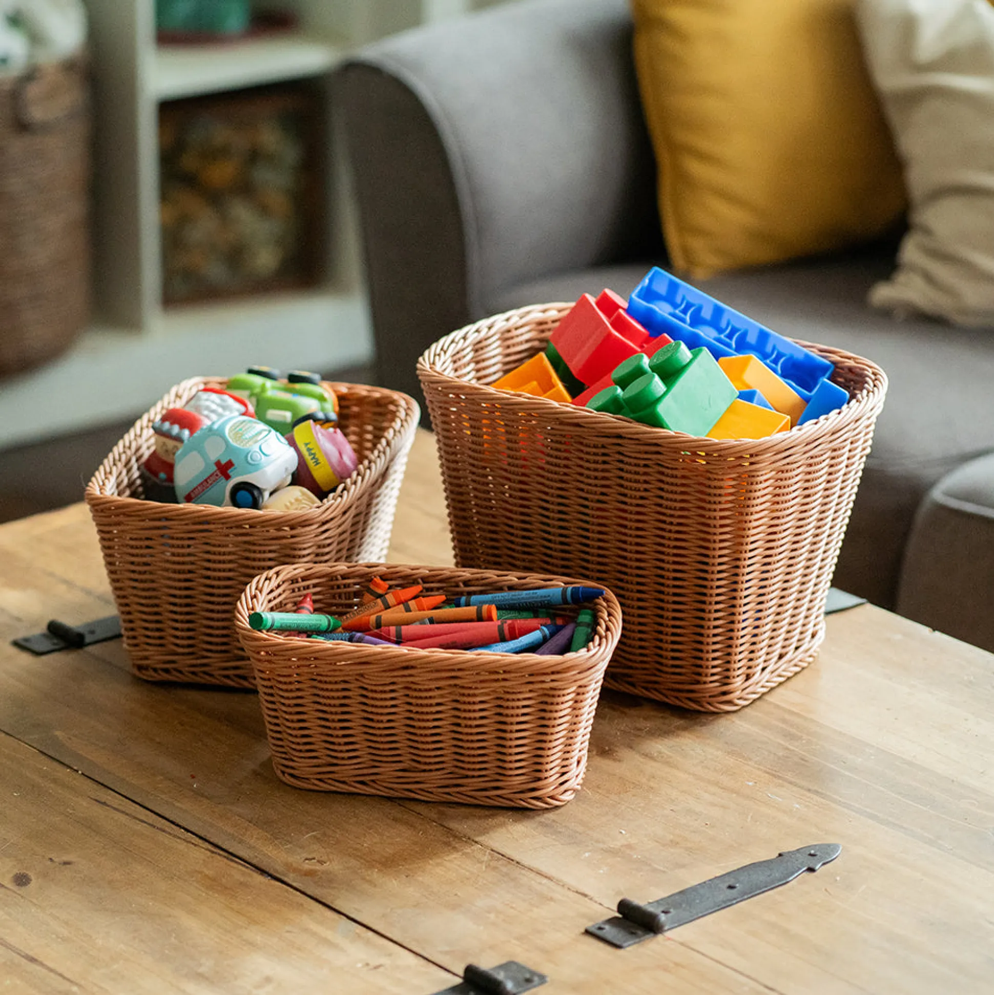 Nesting Plastic Wicker Baskets - Set of 3