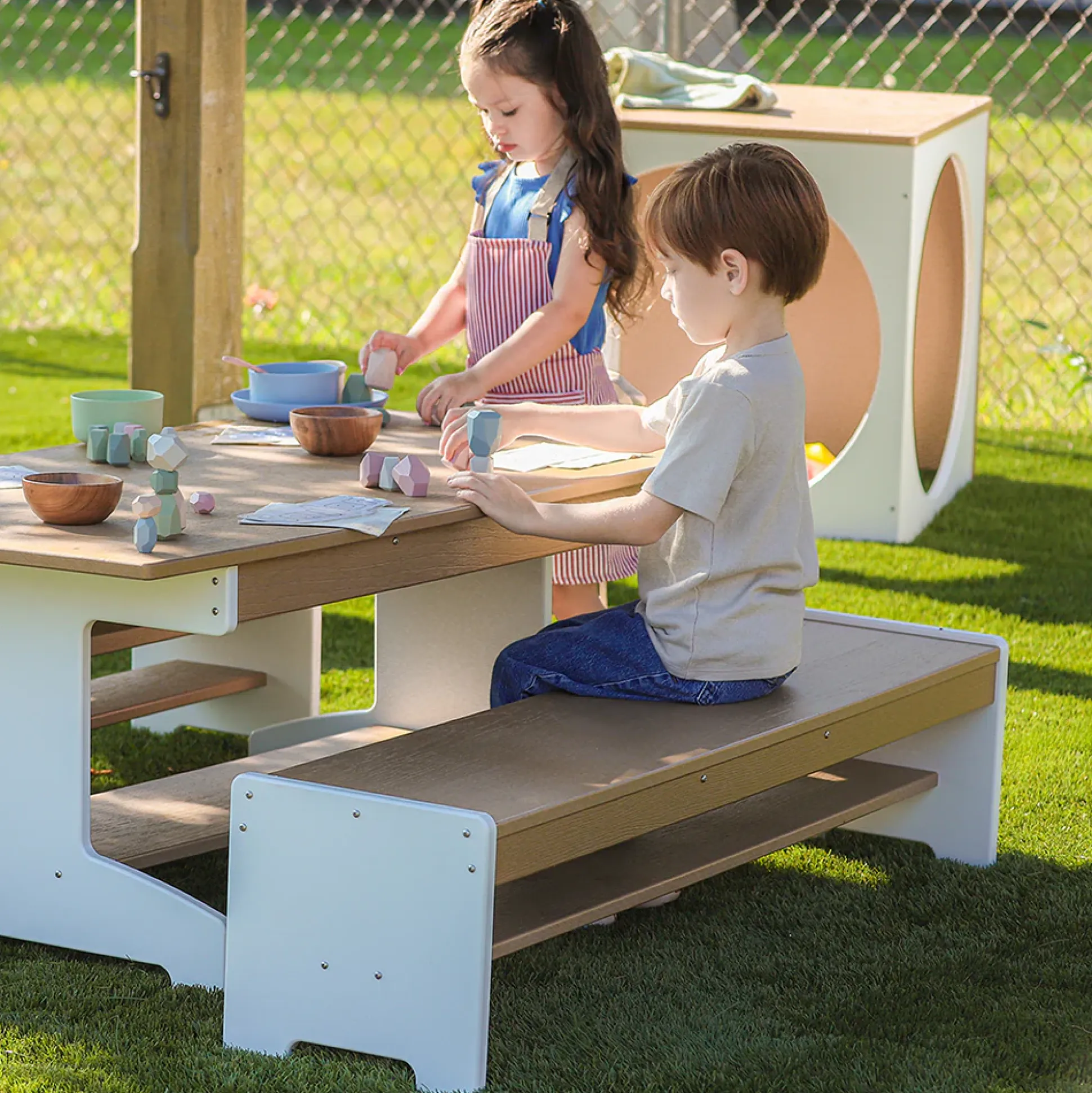 outdoorED™ Bench | Weather-Resistant Outdoor Classroom Bench with Storage Shelf