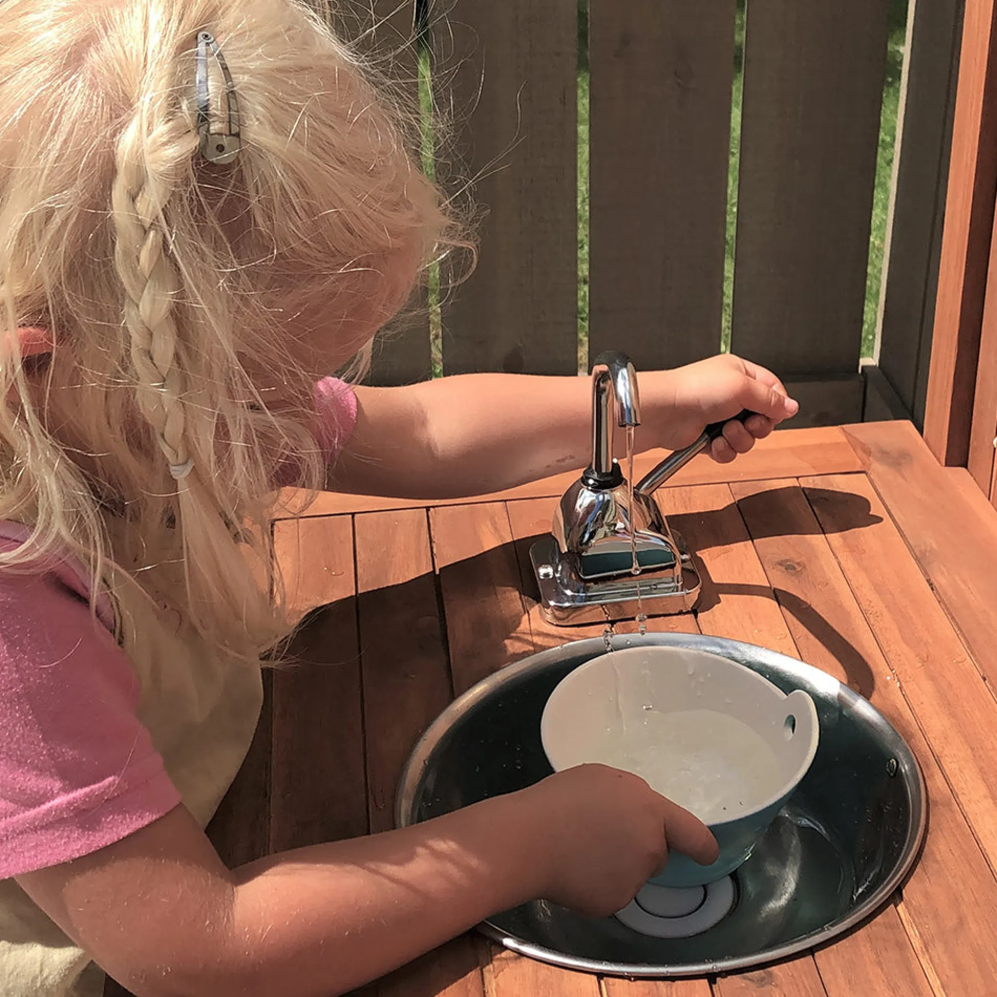 Outdoor Wooden Mud Kitchen with Double Sinks & Pumps | Eucalyptus Sensory Play Station