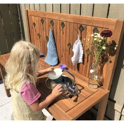 Outdoor Wooden Mud Kitchen with Double Sinks & Pumps | Eucalyptus Sensory Play Station