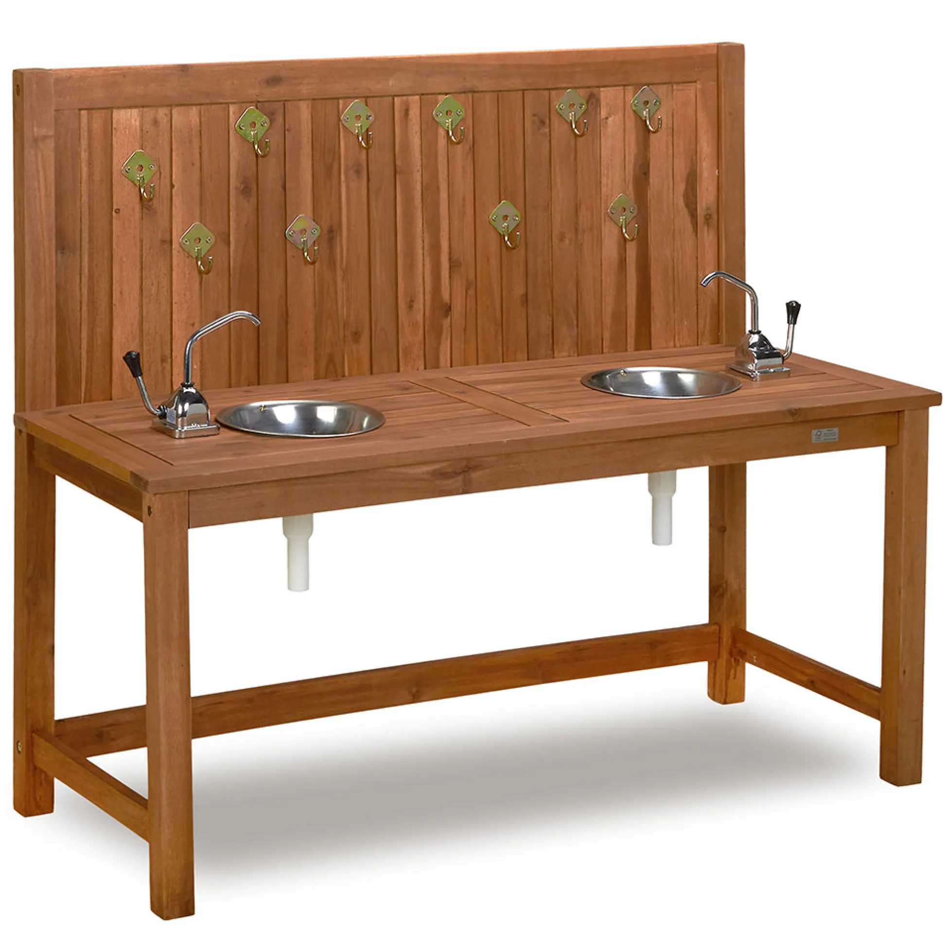 Outdoor Wooden Mud Kitchen with Double Sinks & Pumps | Eucalyptus Sensory Play Station