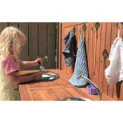 Outdoor Wooden Mud Kitchen with Double Sinks & Pumps | Eucalyptus Sensory Play Station