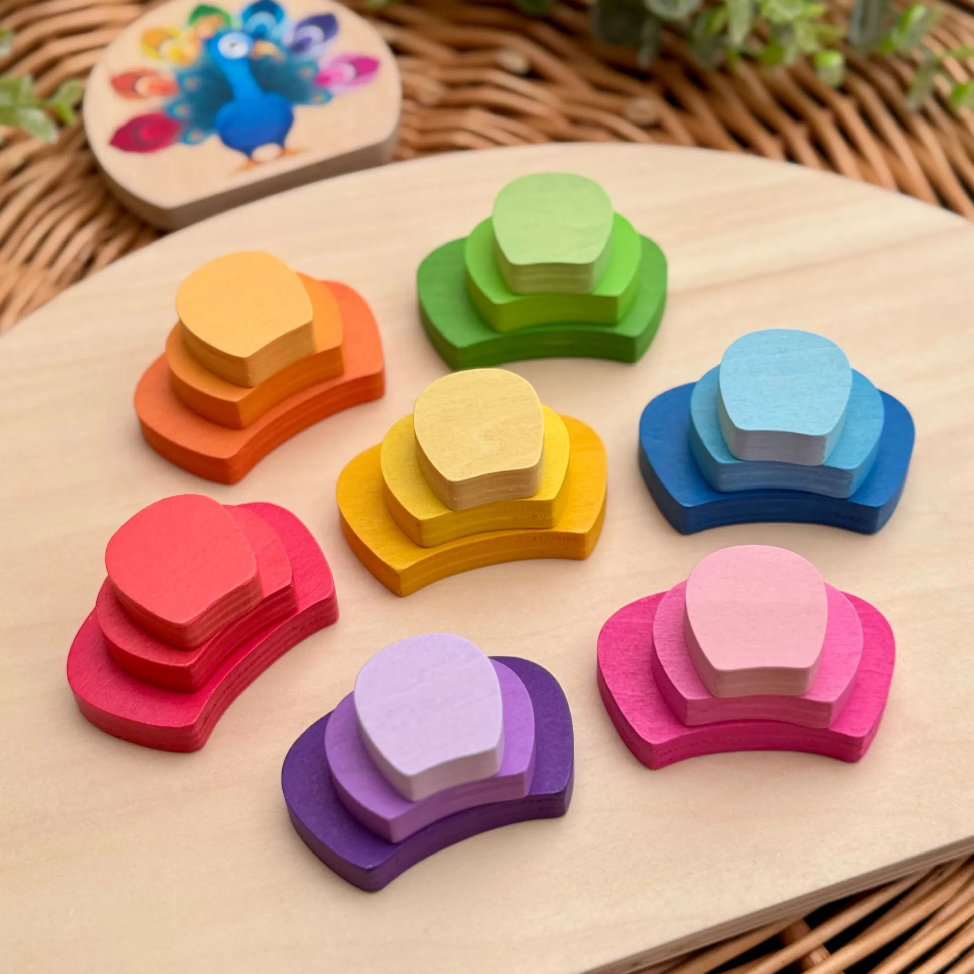 Pattern and Play Peacock Wooden Puzzle | Color Sorting, Patterning & Fine Motor Learning Toy