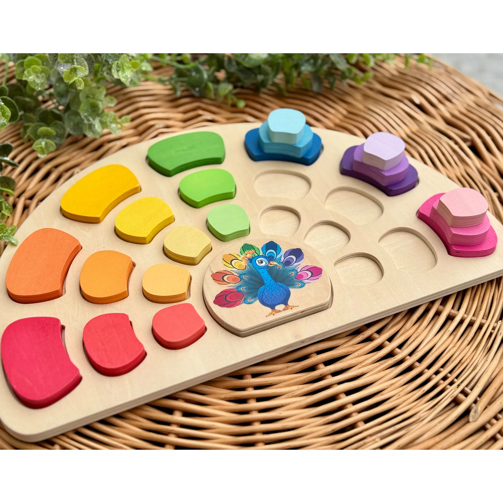 Pattern and Play Peacock Wooden Puzzle | Color Sorting, Patterning & Fine Motor Learning Toy