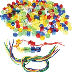 258-Piece Giant Transparent String Beads Set | 250 Light Table Lacing Beads with 8 Tipped Laces