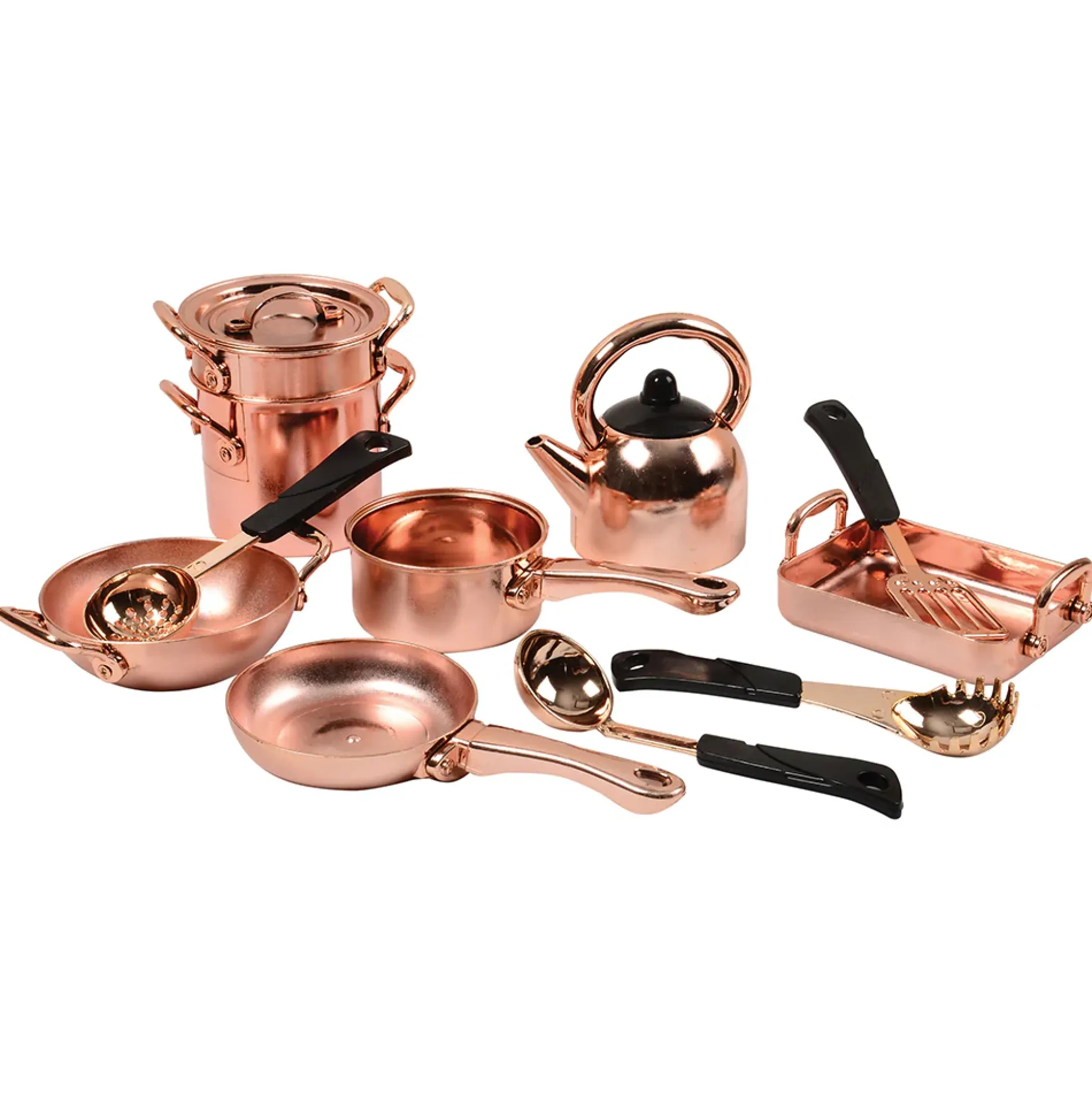 13-Piece Kids' Copper Plastic Cooking Play Set | Realistic Pretend Play Cookware