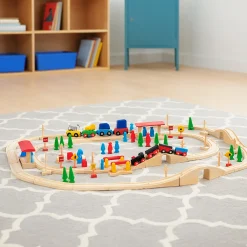 55-Piece Magnetic Wooden Train Set with Tracks, Bridges & Accessories | Classic BlockPlayset