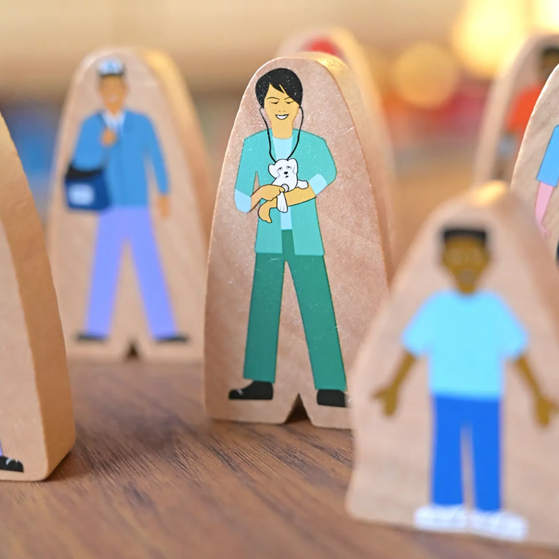 25-Piece Wooden Community Helpers Figures Set | Diverse Block Play People for Preschool Learning