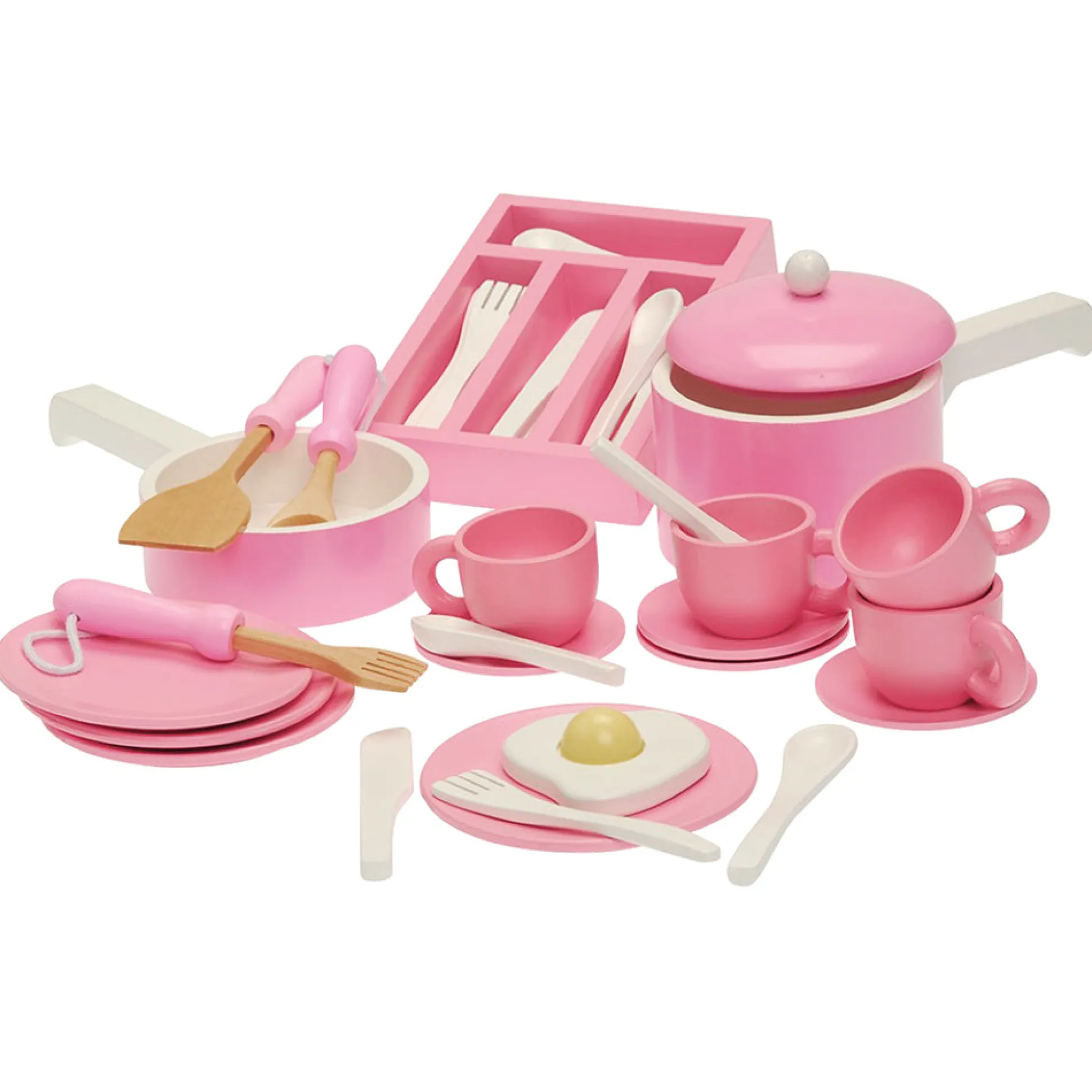 36-Piece Wooden Toy Dishes & Utensils Basics Set | including Pots, Pans