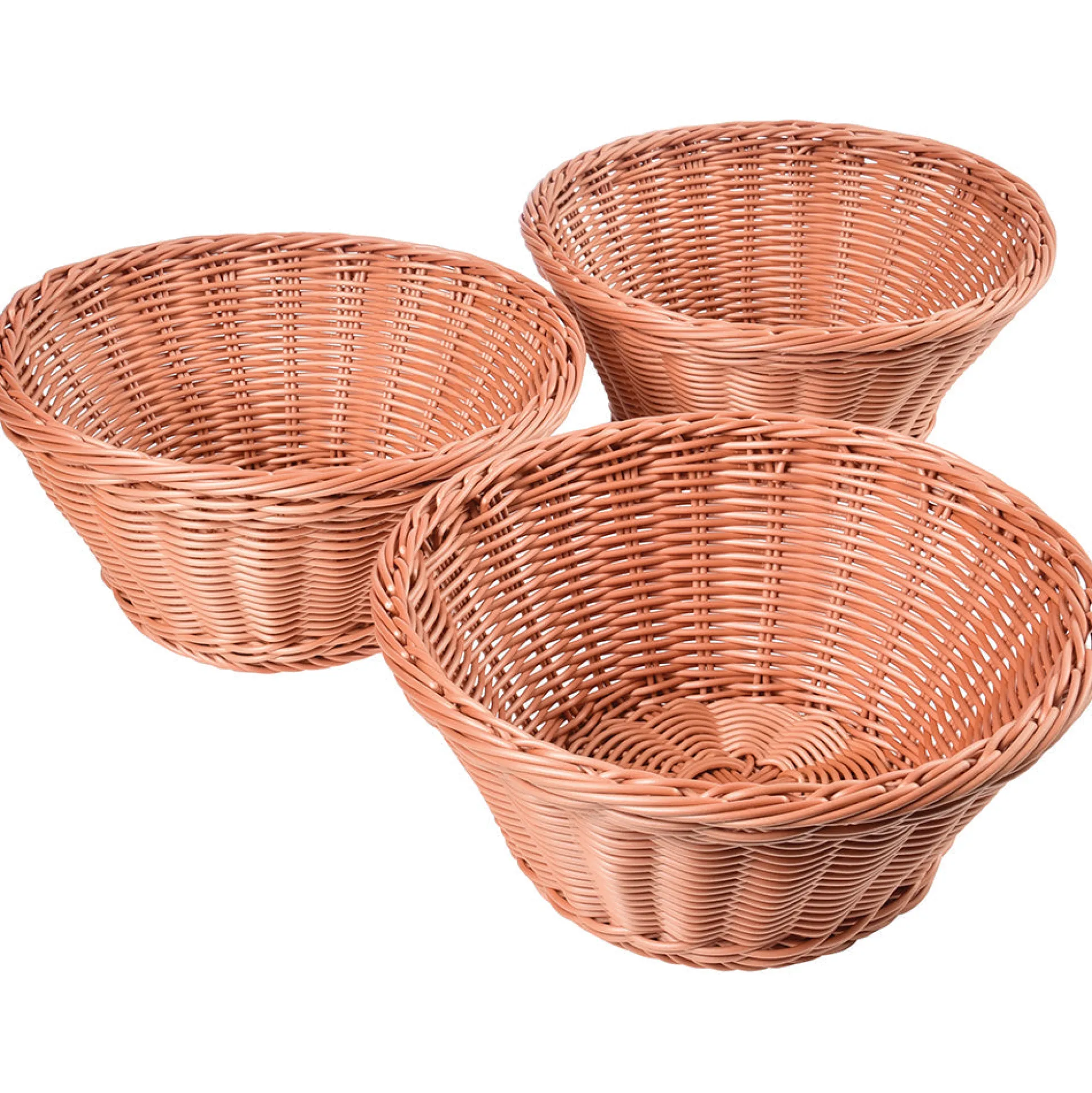 Plastic Wicker Round Baskets - Set of 3