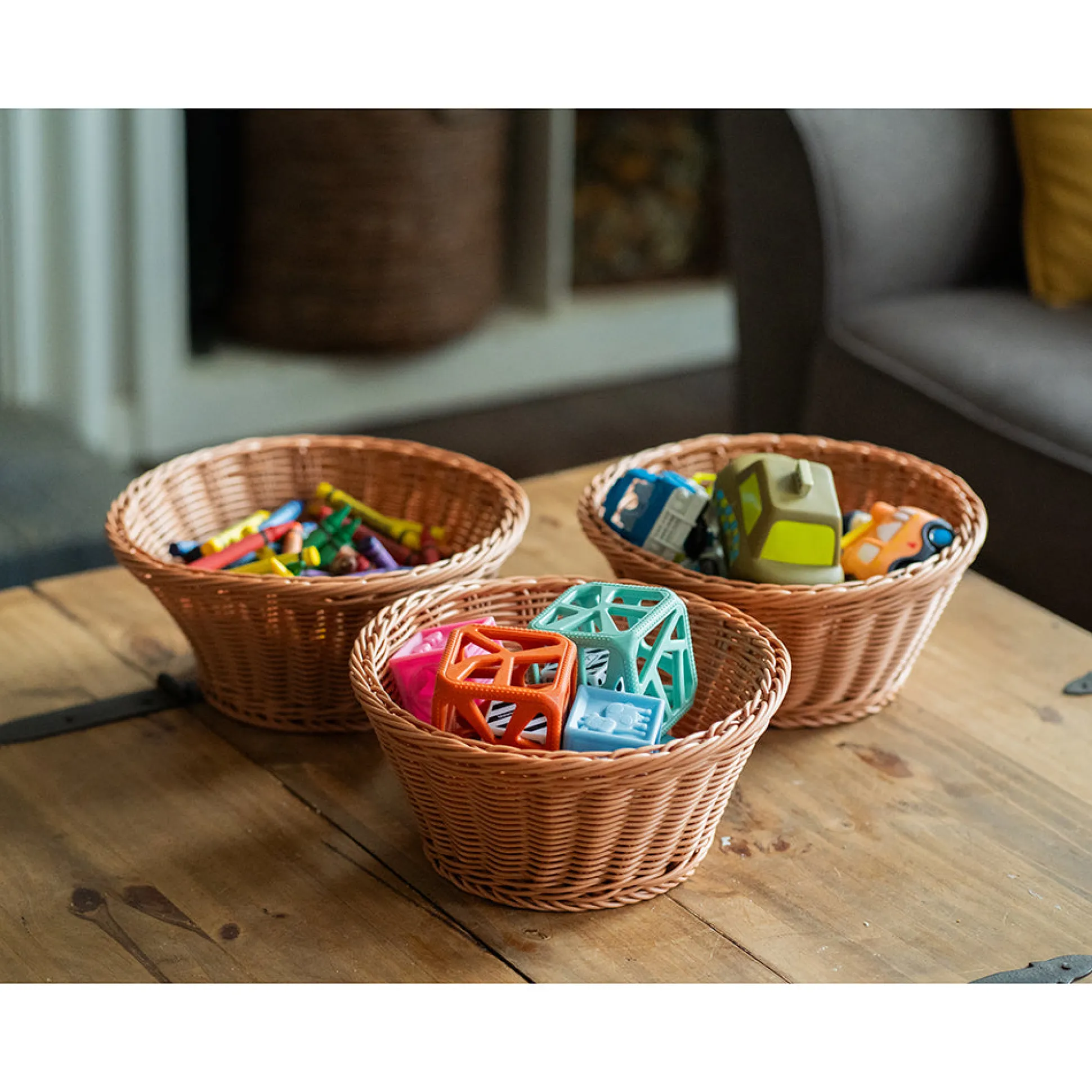 Plastic Wicker Round Baskets - Set of 3